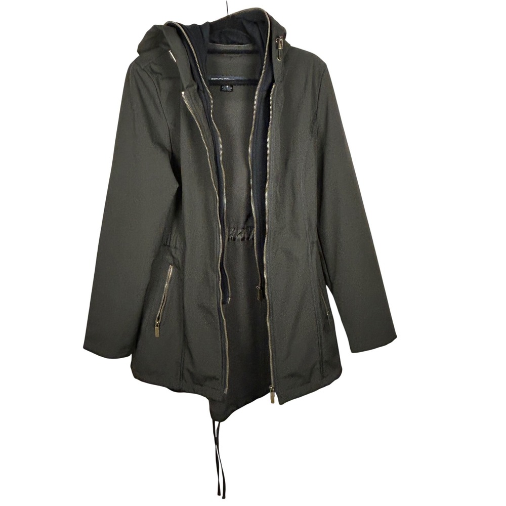 French Connection Women Olive Green Hooded Anorak Jacket Drawstring Waist Size S